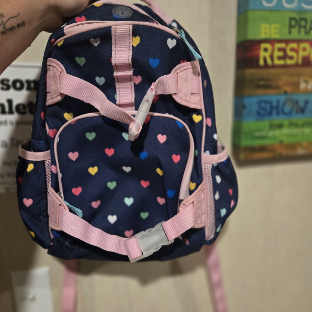 Heart Pattern Blue and Pink Backpack with Bow Pottery Barn